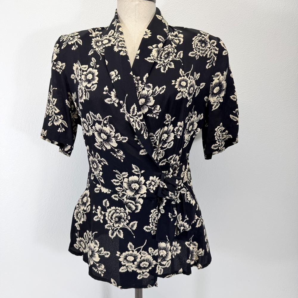 Casual Corner Vintage 80s Floral Belted Blouse Size 4 Whimsygoth Office Made USA